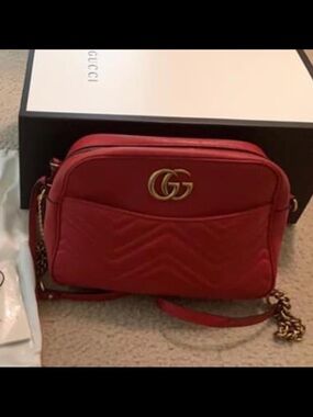 Gucci Red Quilted Chevron Leather Crossbody with Gold GG